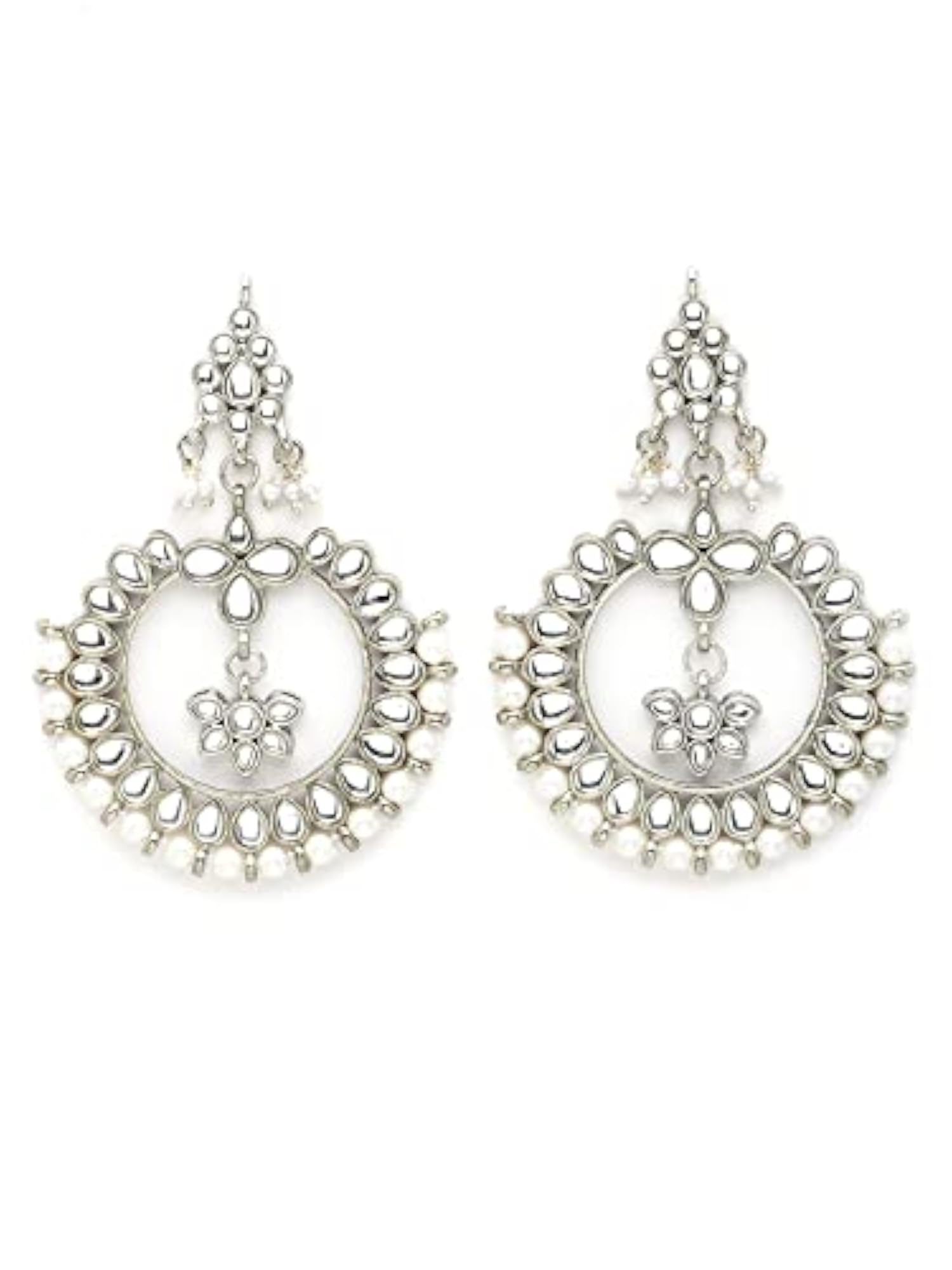 Women's Oxidised Silver Kundan Chandbali Earrings